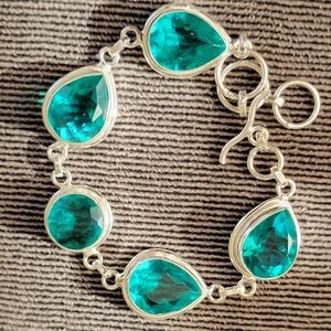 Elegant Silver and Teal Gemstone Bracelet